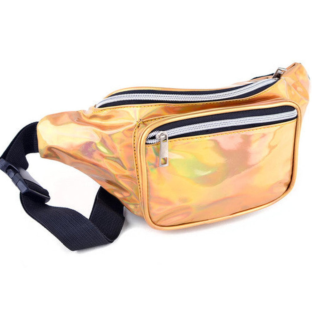 Iridescent Metallic Fanny Pack Belt Bag Sling Bag Gold